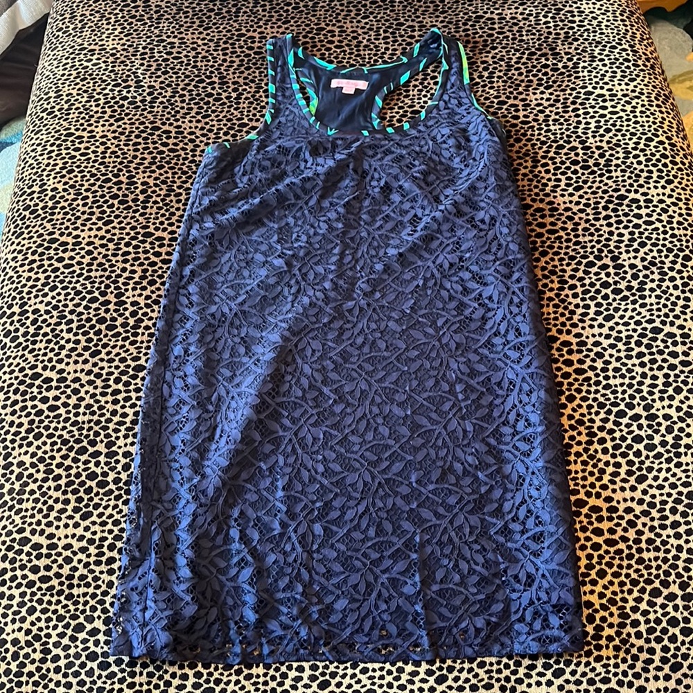FABULOUS LILLY PULITZER SHIFT DRESS IN NAVY LACE SZ XS
